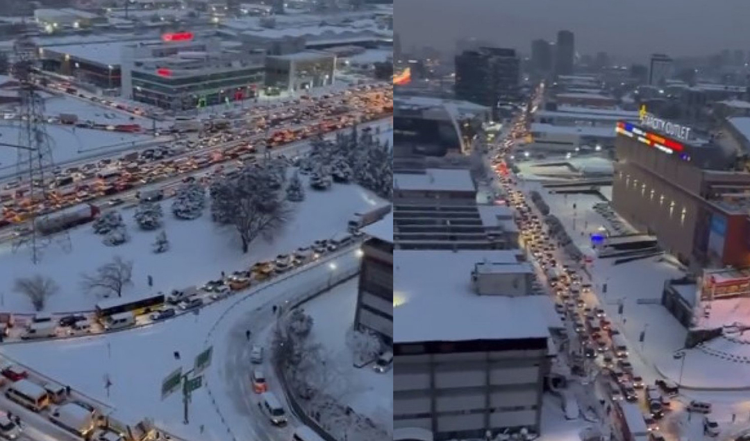 İstanbul’da kar trafiği havadan görüntülendi