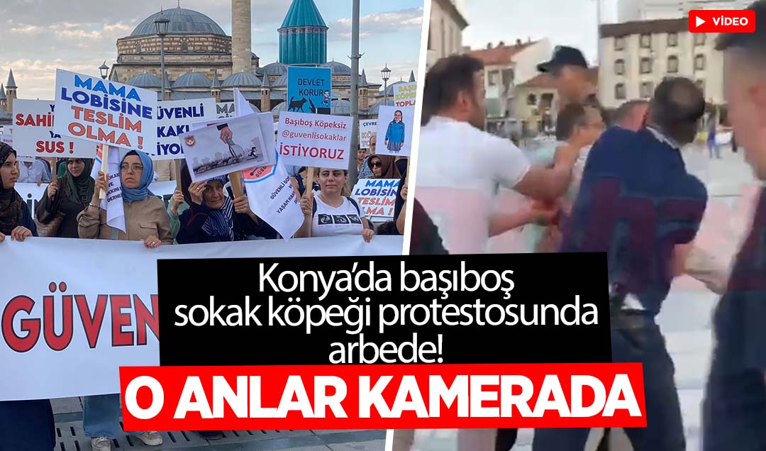 Konya’da başıboş sokak köpeği protestosunda arbede çıktı: O anlar kamerada