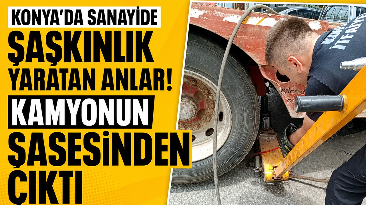 Konya’da sanayide şaşkınlık yaratan anlar! Kamyonun şasesinden çıktı