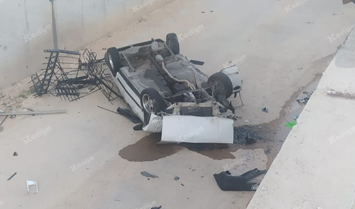 Konya’da otomobil kanala uçtu! Sürücü bu araçtan sağ çıktı