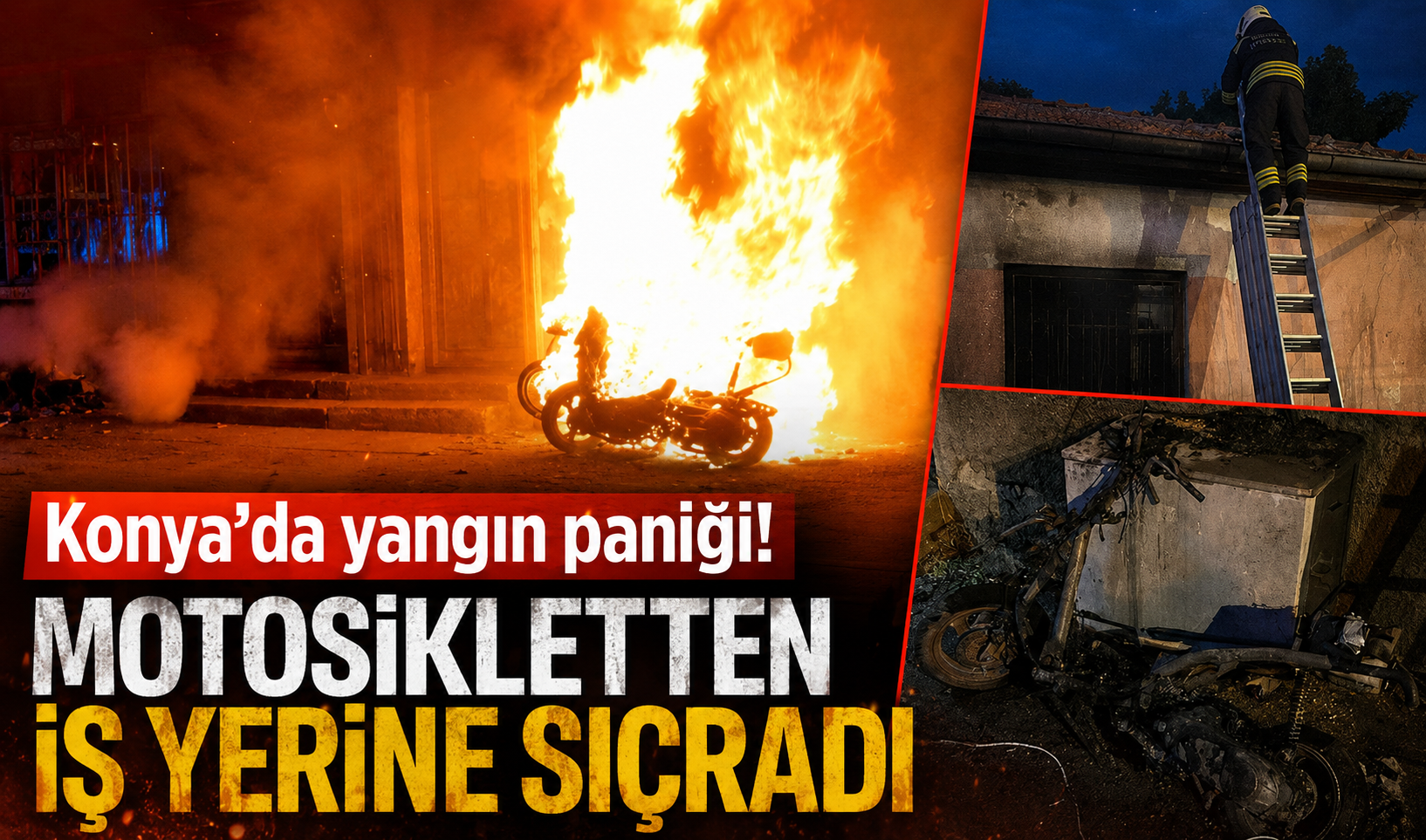 Konya’da yangın paniği! Motosikletten iş yerine sıçradı