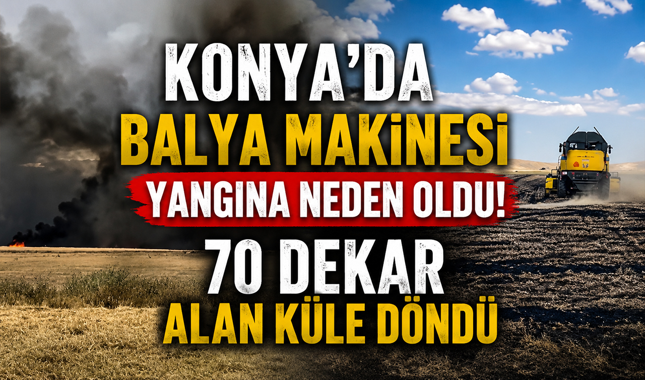 Konya’da balya makinesi yangına neden oldu! 70 dekar alan küle döndü