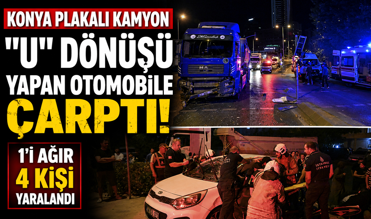 Konya plakalı kamyon “U’’ dönüşü yapan otomobile çarptı! 1’i ağır 4 kişi yaralandı