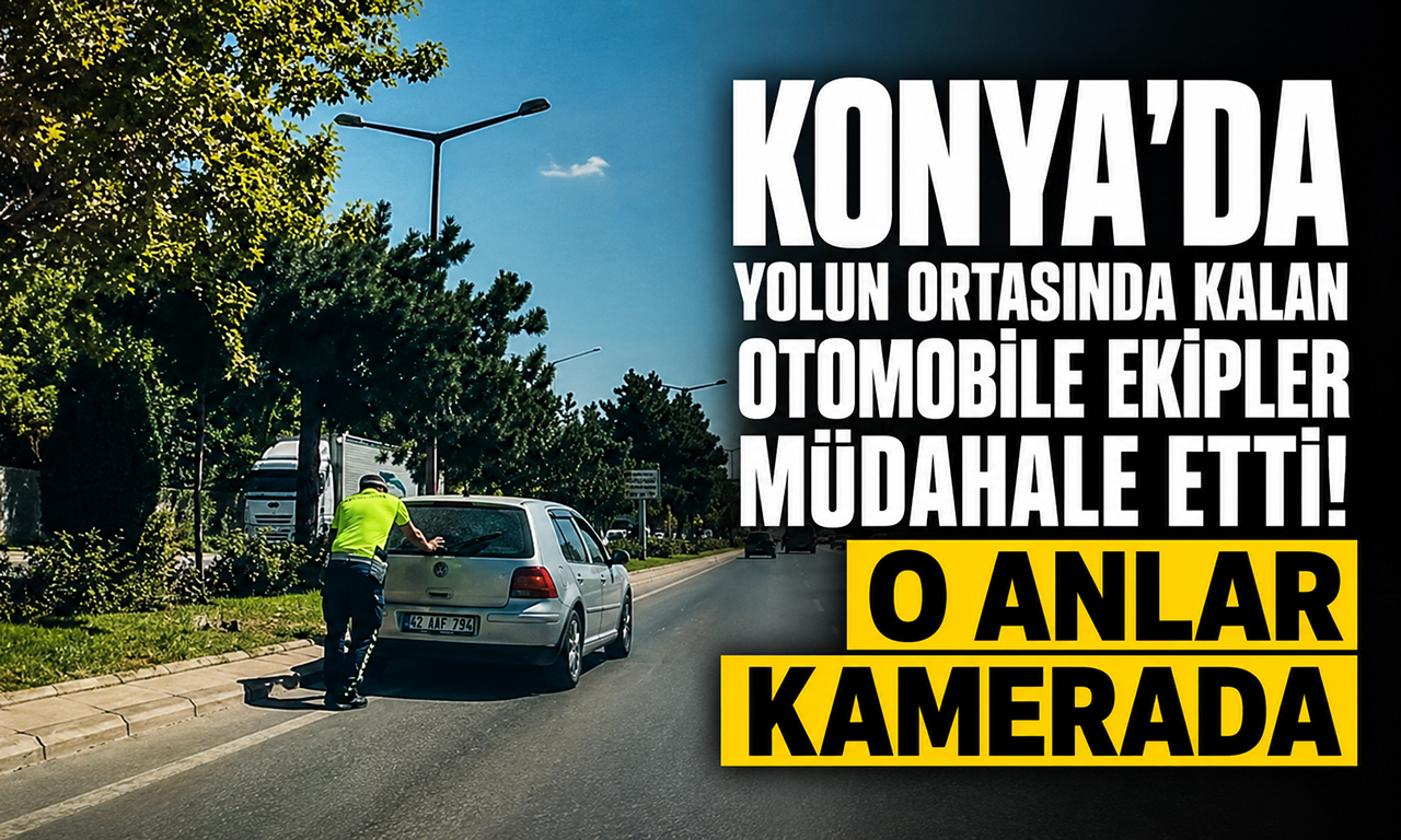 Konya’da yolun ortasında kalan otomobile ekipler müdahale etti! O anlar kamerada 