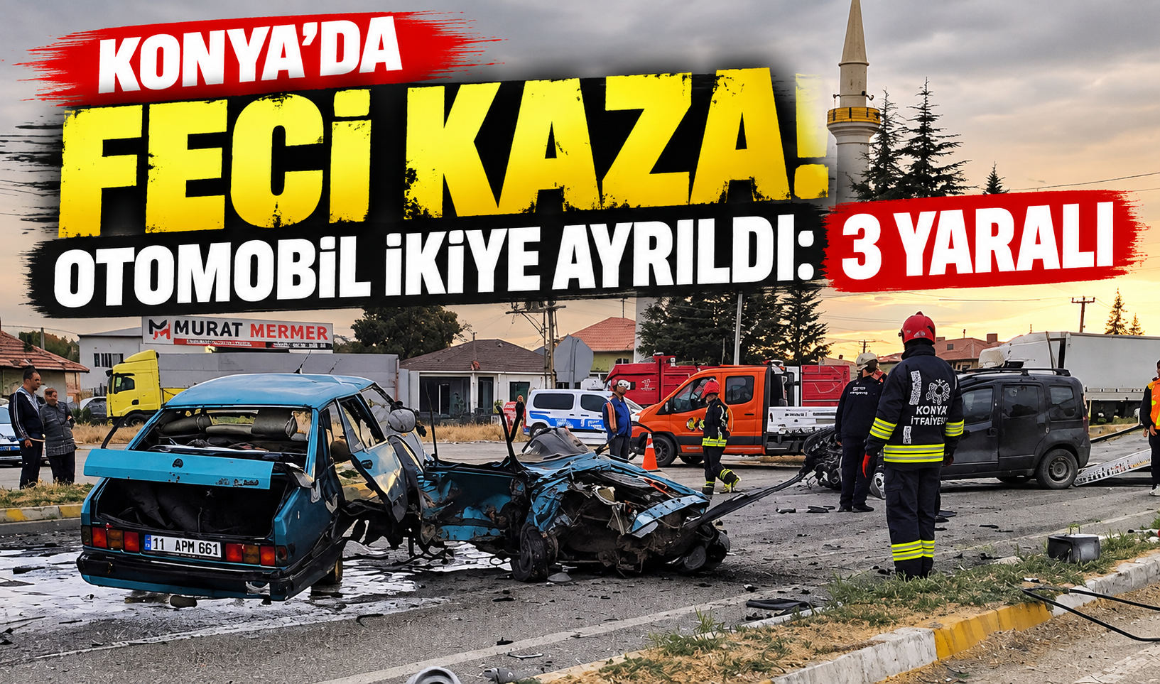 Konya’da feci kaza! Otomobil ikiye ayrıldı: 3 yaralı