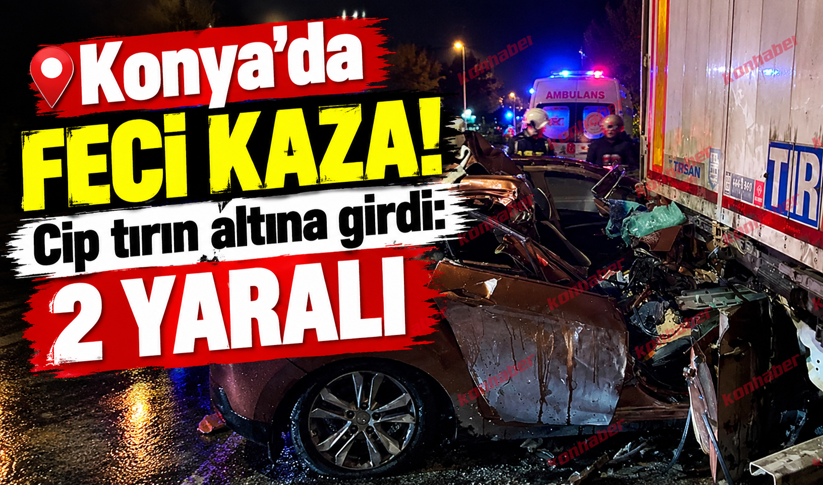 Konya’da feci kaza! Cip tırın altına girdi: 2 yaralı    - video 2